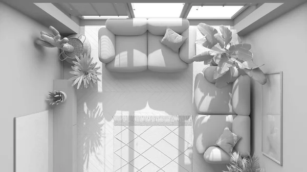 Повністю Білий Проект Домашній Сад Мінімалізм Сучасного Дизайну Житлової Кімнати — стокове фото