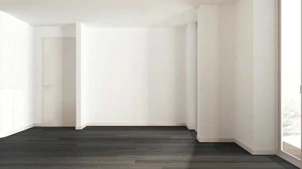 Scuro Design Interno Stanza Vuota Legno Open Space Con Pavimento — Foto Stock