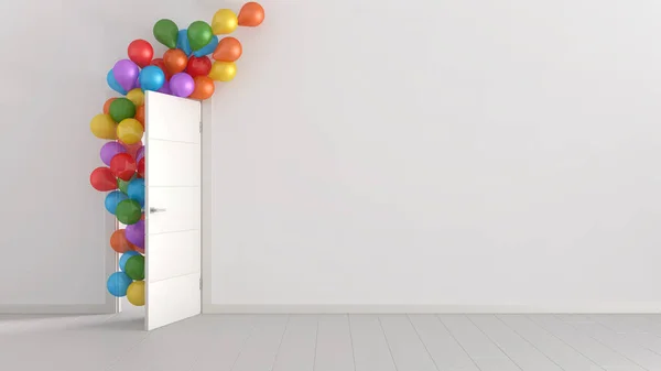 Барвисті Кульки Пливуть Крізь Відкриті Двері Домашньому Інтер Єрі Білими — стокове фото