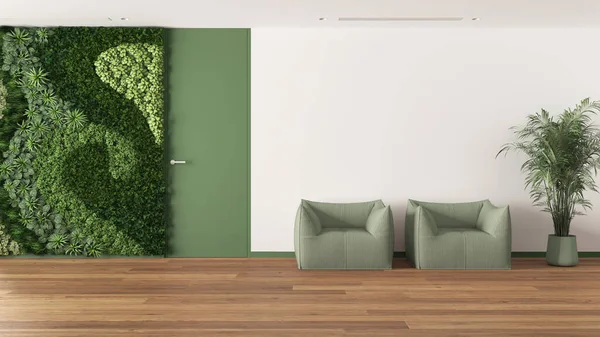 Minimal Salon Attente Avec Parquet Dans Les Tons Blanc Vert — Photo