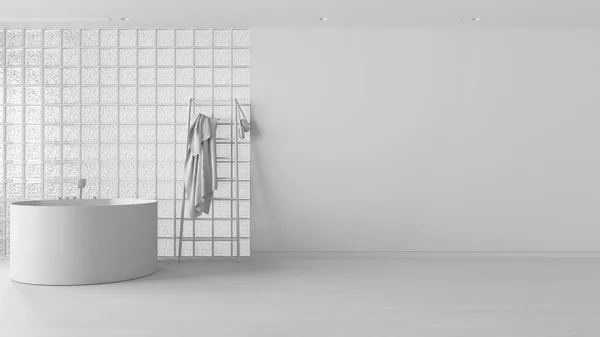 Rascunho Projeto Branco Total Moderno Banheiro Brilhante Com Banheira Redonda — Fotografia de Stock