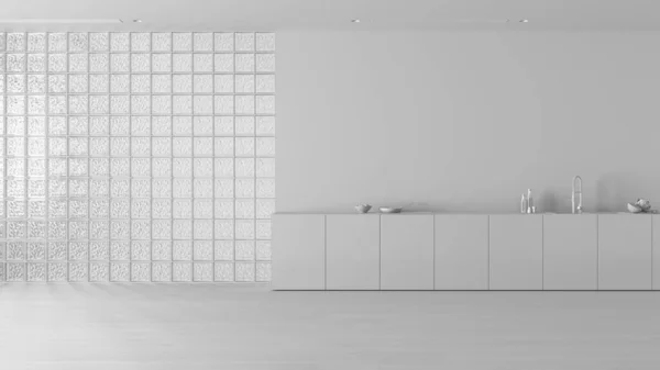 Projeto Branco Total Cozinha Moderna Brilhante Com Armários Eletrodomésticos Paredes — Fotografia de Stock