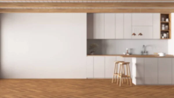 Latar Belakang Kabur Dapur Minimal Japandi Mockup Dengan Ruang Fotokopi — Stok Foto