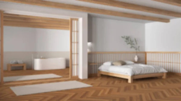 Geçmişi Bulanık Yatak Odası Banyosu Çok Yastıklı Çift Kişilik Yatak — Stok fotoğraf