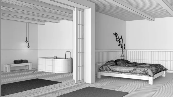 Cetak Biru Draft Proyek Yang Belum Selesai Minimal Kamar Tidur — Stok Foto