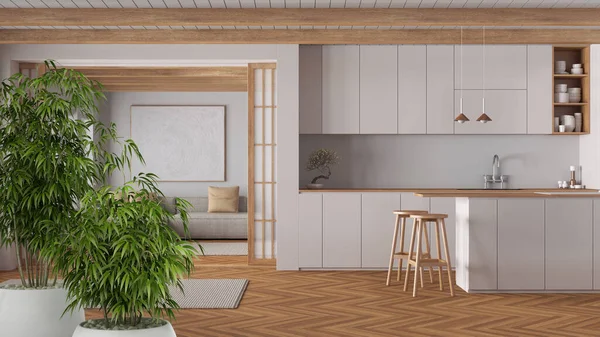 Interior Zen Con Planta Bambú Maceta Concepto Diseño Interiores Naturales —  Fotos de Stock