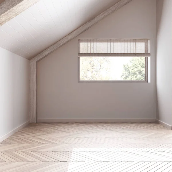 Prázdný Design Interiéru Otevřený Prostor Parketovou Podlahou Vybělený Dřevěný Šikmý — Stock fotografie