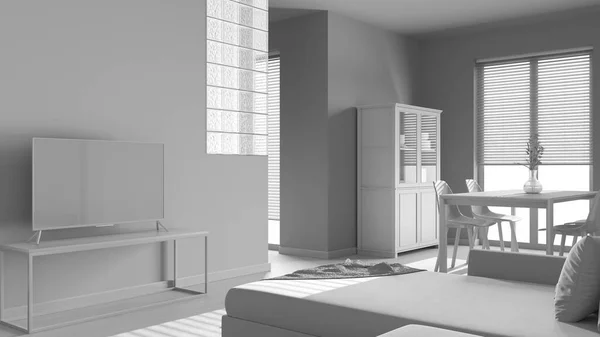Total White Project Draft Wooden Scandinavian Dining Living Room Velvet — Stock Photo, Image