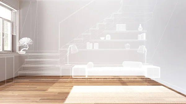Empty White Interior Parquet Floor Custom Architecture Design Project White — Stock Photo, Image