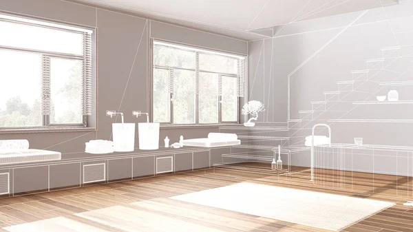 Interior Blanco Vacío Con Suelo Parquet Proyecto Diseño Arquitectura Personalizado —  Fotos de Stock