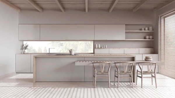 흰색과 베이지 색조의 최소한의 바닥과 Japandi 인테리어 디자인 — 스톡 사진