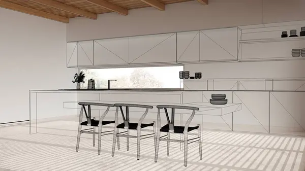Interior Branco Vazio Com Piso Resina Projeto Design Arquitetura Personalizada — Fotografia de Stock