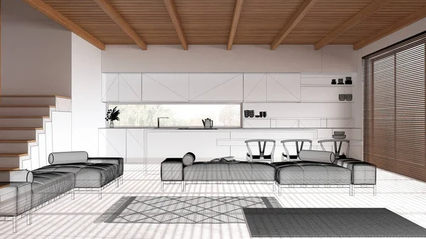 Empty White Interior Resin Floor Custom Architecture Design Project Black — Stock Photo, Image