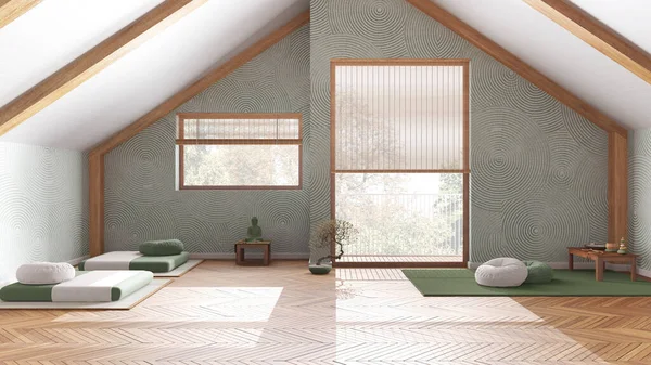 하우스 다다미 장식에 흰색과 파케트 Japandi 인테리어 디자인 — 스톡 사진