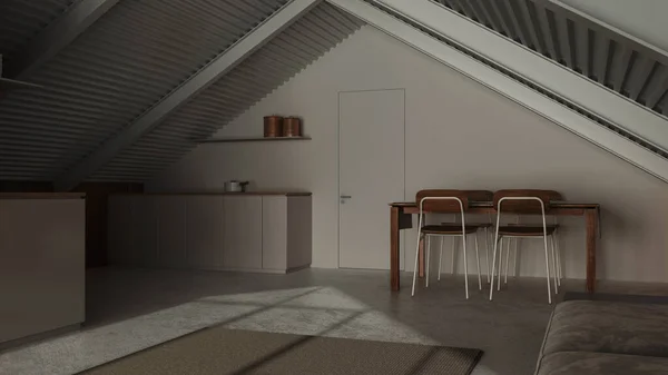 어두운 최소한의 하우스 소파와 테이블 나무로 현대적인 인테리어 디자인 — 스톡 사진