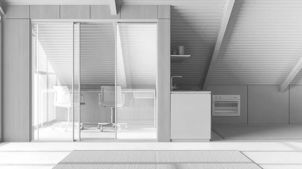 프로젝트 기구를 메자닌 사무실 광속과 미니멀리스트 인테리어 디자인 — 스톡 사진