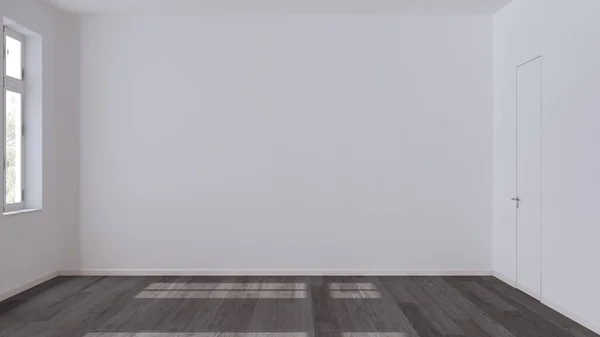 空室インテリアデザイン ダークパーケットフロア ウィンドウ ホワイトウォール モダンな建築コンセプト — ストック写真