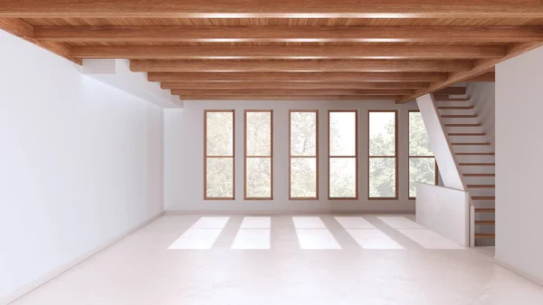 Quarto Vazio Design Interiores Espaço Aberto Com Piso Resina Janelas — Fotografia de Stock