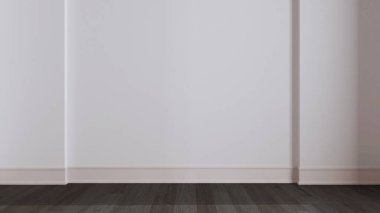 Karanlık ahşap iç mimari tasarım, parke zemin ve beyaz duvarlı açık alan, modern mimari konsept fikri.