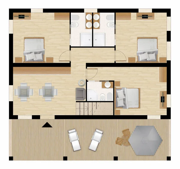 Apartamento Plano Vista Superior Muebles Decoraciones Plan Diseño Interiores Sección —  Fotos de Stock