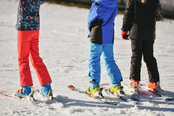 スキースーツの子供たちはスキーに行く — ストック写真