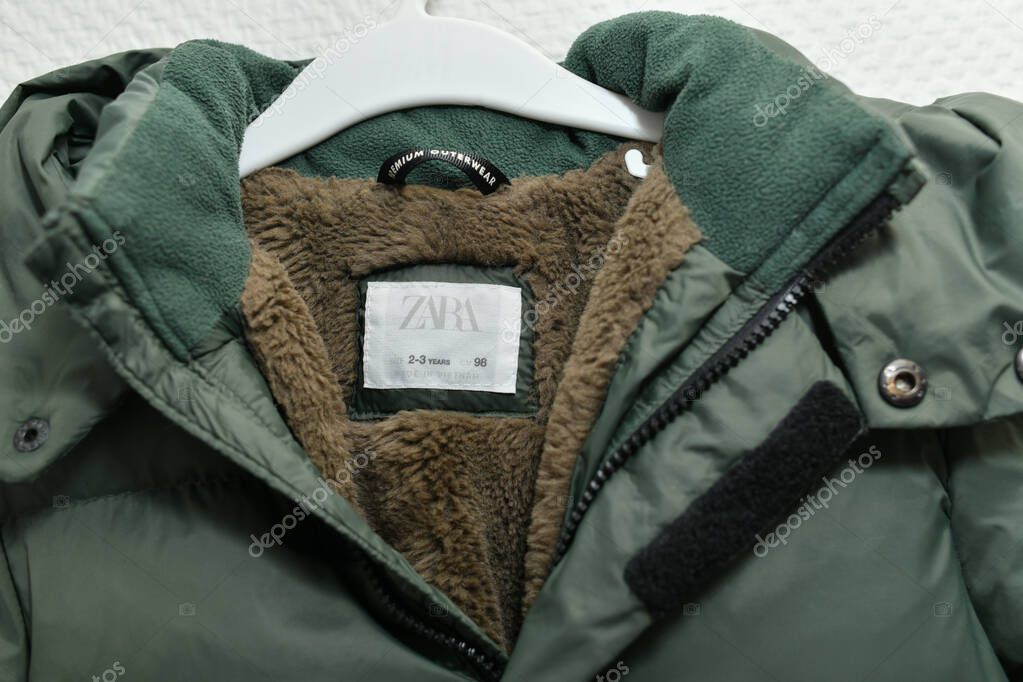 PARIS - FRANCE - 12 March 2023 - ZARA label on a jacket for a boy.