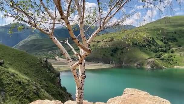 カバルディノ バルカリアのBylym村にあるターコイズブルーの湖Gizhgit — ストック動画