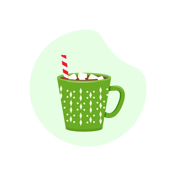 Різдвяний Кухоль Гарячий Шоколад Зимова Зелена Чашка Напоєм Какао Кава — стоковий вектор