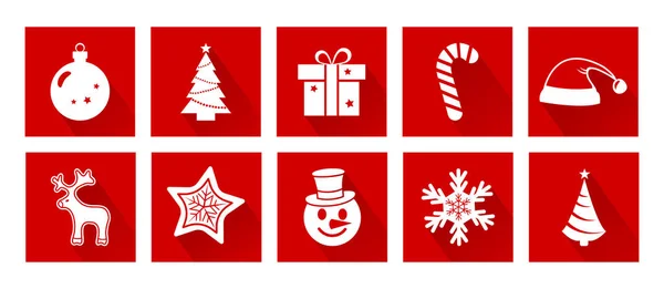 Weihnachten Cartoon Vektor Ikone Neujahrssymbol Urlaub Decotarion Set Rot Und — Stockvektor