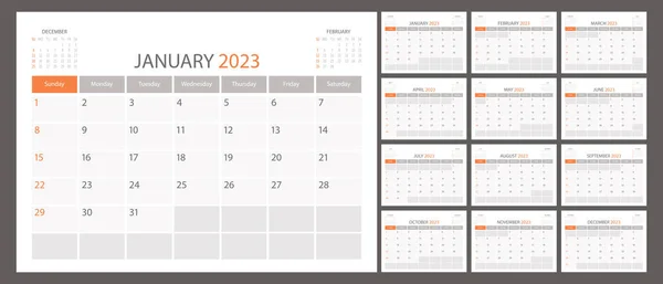 Planer Kalendarza 2023 Wektor Harmonogramu Miesiąc Kalendarz Szablon Organizatora Tydzień — Wektor stockowy