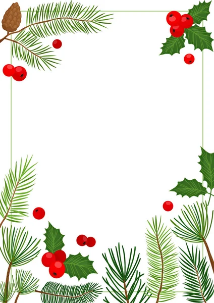 Christmas Tree Branch Frame Holly Plant Background Green Pine Fir — Stock Vector