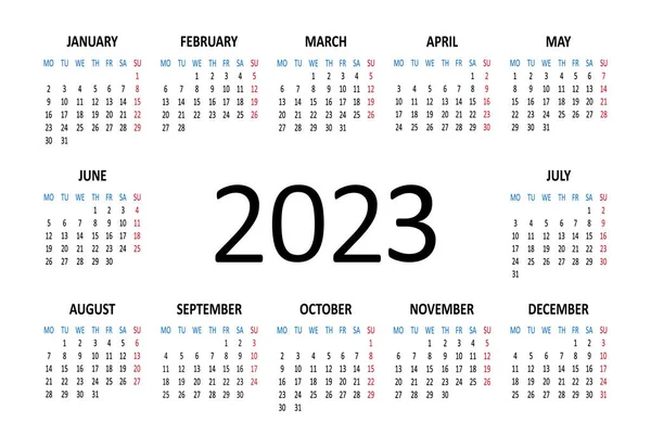 Takvim 2023 Yıllık Vektör Şablonu Hafta Pazartesi Başlıyor Soyut Resimleme — Stok Vektör