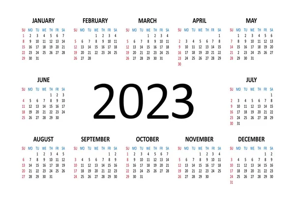 Calendario 2023 Años Plantilla Vectorial Semana Comienza Domingo Ilustración Abstracta — Vector de stock