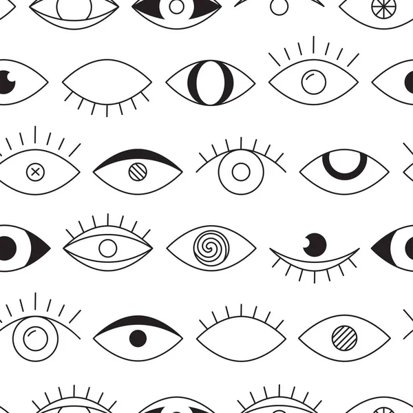 Eye Vector Nahtloses Muster Schwarz Weiß Liniendruck Trendiger Doodle Hintergrund — Stockvektor