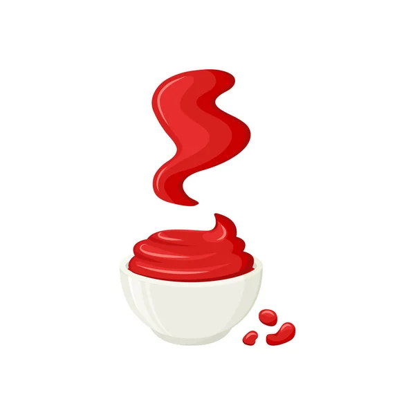 Ketchup Kom Tomatensaus Vector Icoon Cartoon Hete Pasta Bbq Saus — Stockvector
