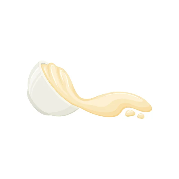 Bol Sauce Mayonnaise Vecteur Crème Mayonnaise Trempette Fromage Renversé Vinaigrette — Image vectorielle