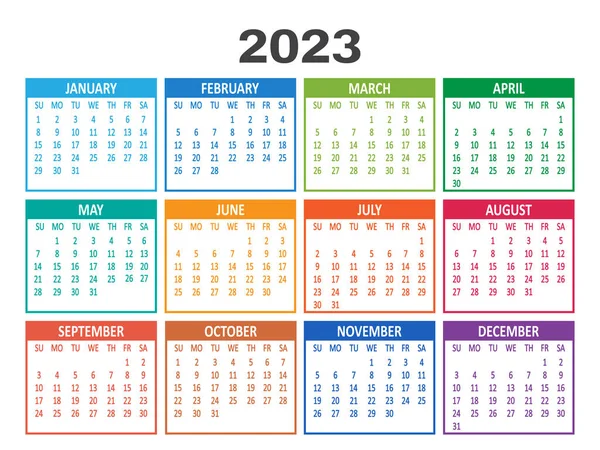 2023 Year Calendar Week Starts Sunday Template Vector Illustration — Stock Vector
