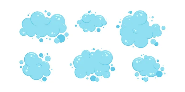 漫画バブル石鹸洗濯 シャンプー 水ソーダ 青い泡風呂のベクトルアイコン 白い背景に隔離されたガスボールセット きれいなイラスト — ストックベクタ