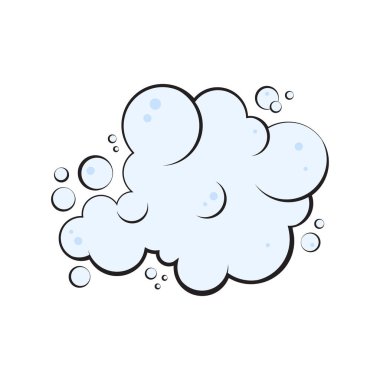 Çizgi film bulutu gökyüzü, köpük kabarcık sineği, mavi hava balonu ya da duman vektör ikonu, beyaz arkaplanda izole edilmiş sabun köpükleri. Banyo basit illüstrasyon