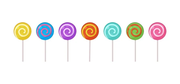 Lollipop Godis Vektor Set Spiral Suga Pinne Socker Virvel Lollypop — Stock vektor