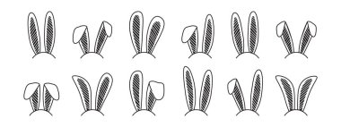 Bunny ears, Easter rabbit ear headband vector icon, cute drawn animal costume isolated on white background. Black simple illustration