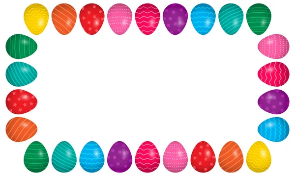Velikonoční Vajíčka Vajíčka Řadě Světlý Ozdobný Rám Duhové Pozadí Holiday — Stockový vektor