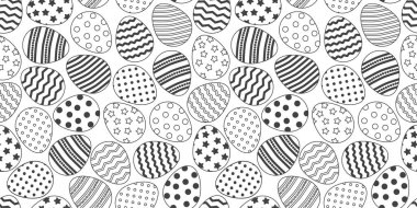 Paskalya yumurtası dikişsiz tasarım, siyah çizgi sanatı, boyama ikonu. Vektör illüstrasyonu