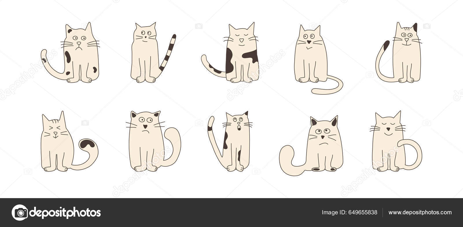 Cute Cats Collection, Vector Icons, Hand Drawn Illustrations