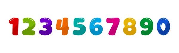 漫画番号 子供の色のフォント かわいい楽しいアルファベット 学校の子供の数学の文字ベクトルのアイコン ゲームのサインセット 教育タイポグラフィ 赤ちゃんのシンボル 白い背景に隔離されたカラフルな文字 — ストックベクタ