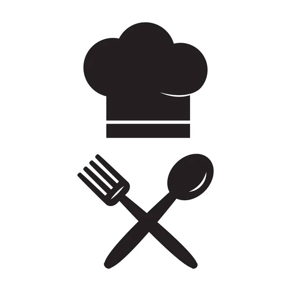 Шляпа Шеф Повара Икона Повара Символ Кухни Ресторана Вилка Ложка — стоковый вектор