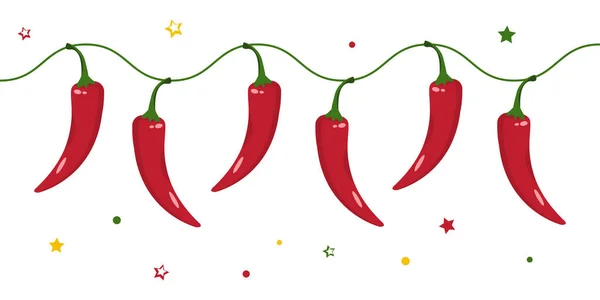 Frontière Piment Cadre Mexicain Fiesta Cinco Mayo Piments Rouges Piquants — Image vectorielle