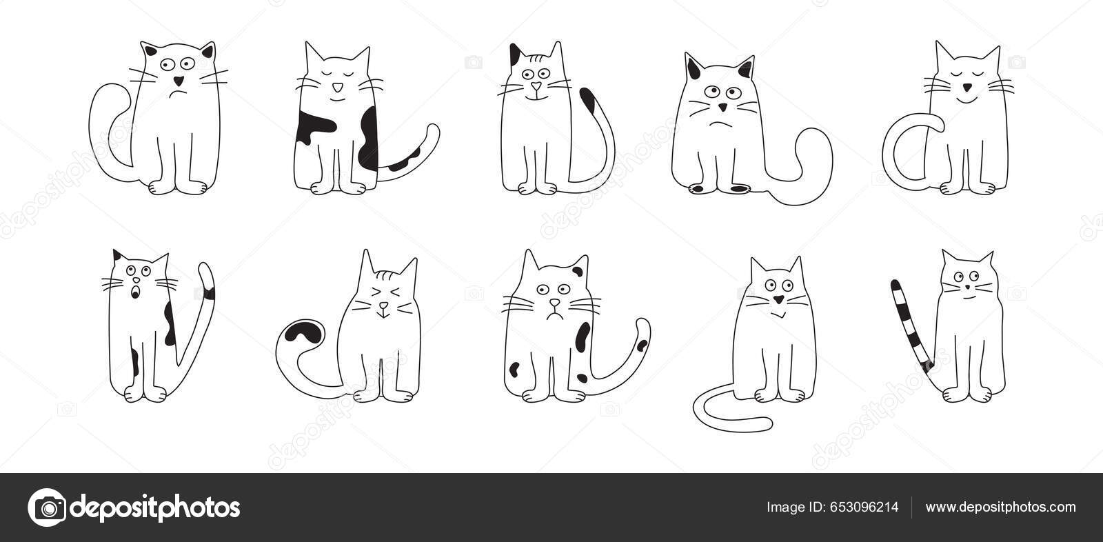 muitos gatos bonitos e coloridos. fundo de gatos. gatos fofos e engraçados  doodle conjunto de vetores. coleção de personagens de desenho animado de  gato ou gatinho em estilo plano em poses diferentes