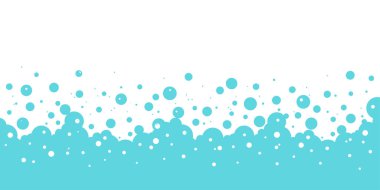 Sabun köpüğü arka plan, çizgi film mavi su köpüğü, banyo deseni. Duş sınırı. Çamaşır köpükleri, soda, şampuan çerçevesi. Su altında, köpüklü içecek, karbonatlı su sıçraması, yumuşak bulut. Temiz illüstrasyon