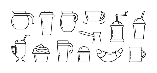 咖啡线矢量图标 咖啡纲要集 在白色背景下孤立的食品和饮料插图 — 图库矢量图片